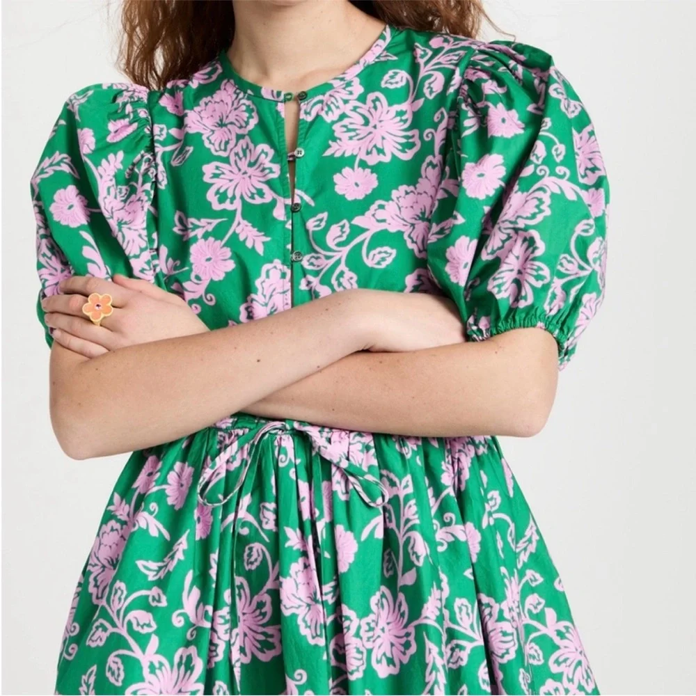 NEW XiRENA Audie Green Pink Floral Mini Dress Cottagecore Coquette Puff Sleeves